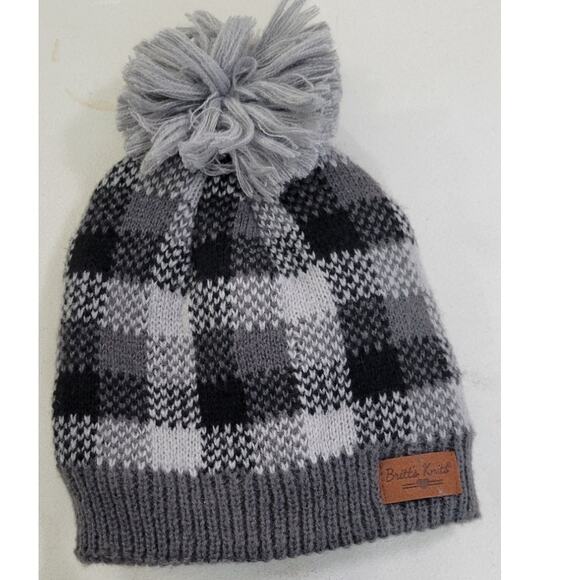 Britt's Knits Hat Sweater Weather Pom Hat Sherpa Lined Checkered Plaid Beanie - Picture 1 of 5